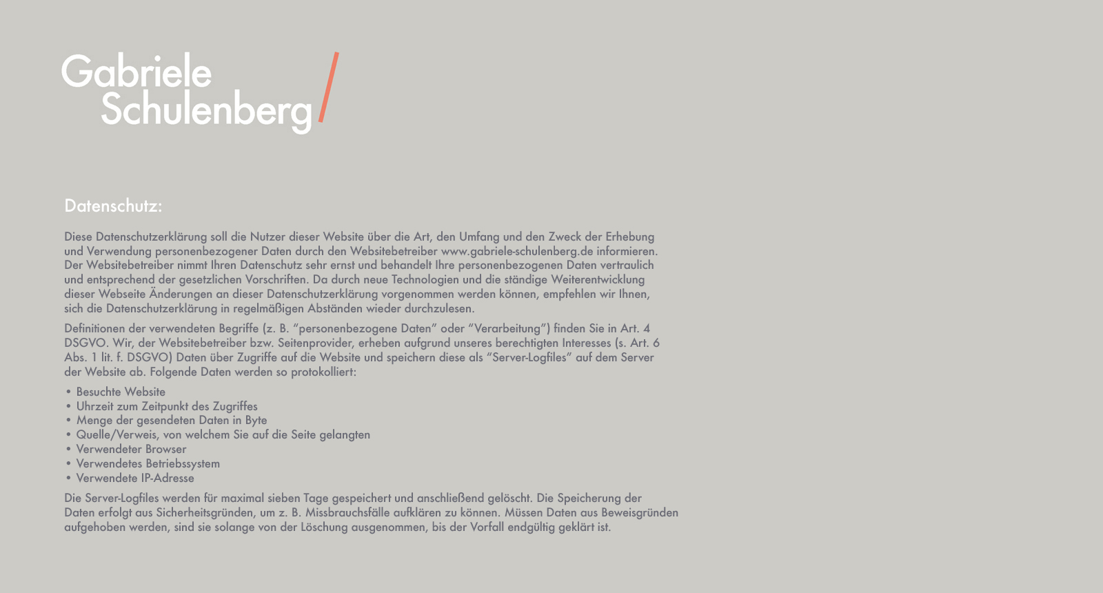 Gabriele Schulenberg - Datenschutz